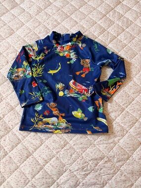 Ralph Lauren Navy Multicolor Teddy Bear & Fish Print Rashguard